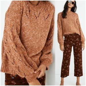Madewell Pointelle Wool Blend Bubble-Sleeve Sweater Size Large Fall Wint…